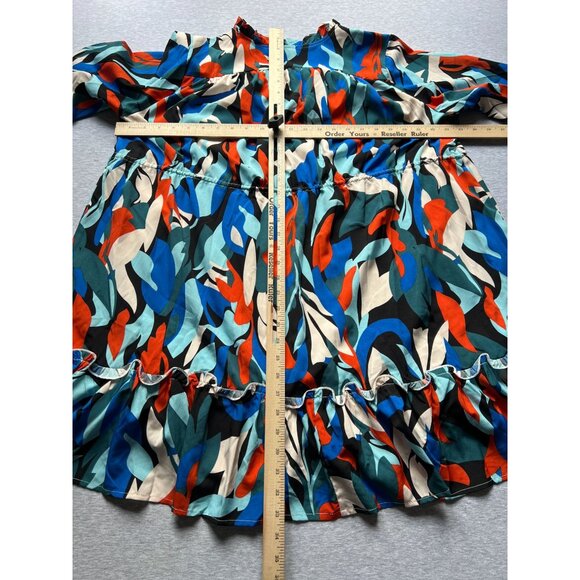 Jodifl Abstract Mini Dress Womens Small Colorful Ruffled Long Sleeve Tie Waist - Picture 7 of 10